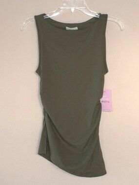 FRANKEE & SKYLARR Women's Green Boat Neck Sleeveless Shirred Sides Top Size XS